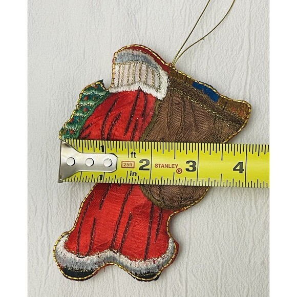 VTG Santa Christmas Ornament Fabric Silk Figurine Needlecraft Gold Thread 5.25” - Picture 7 of 7